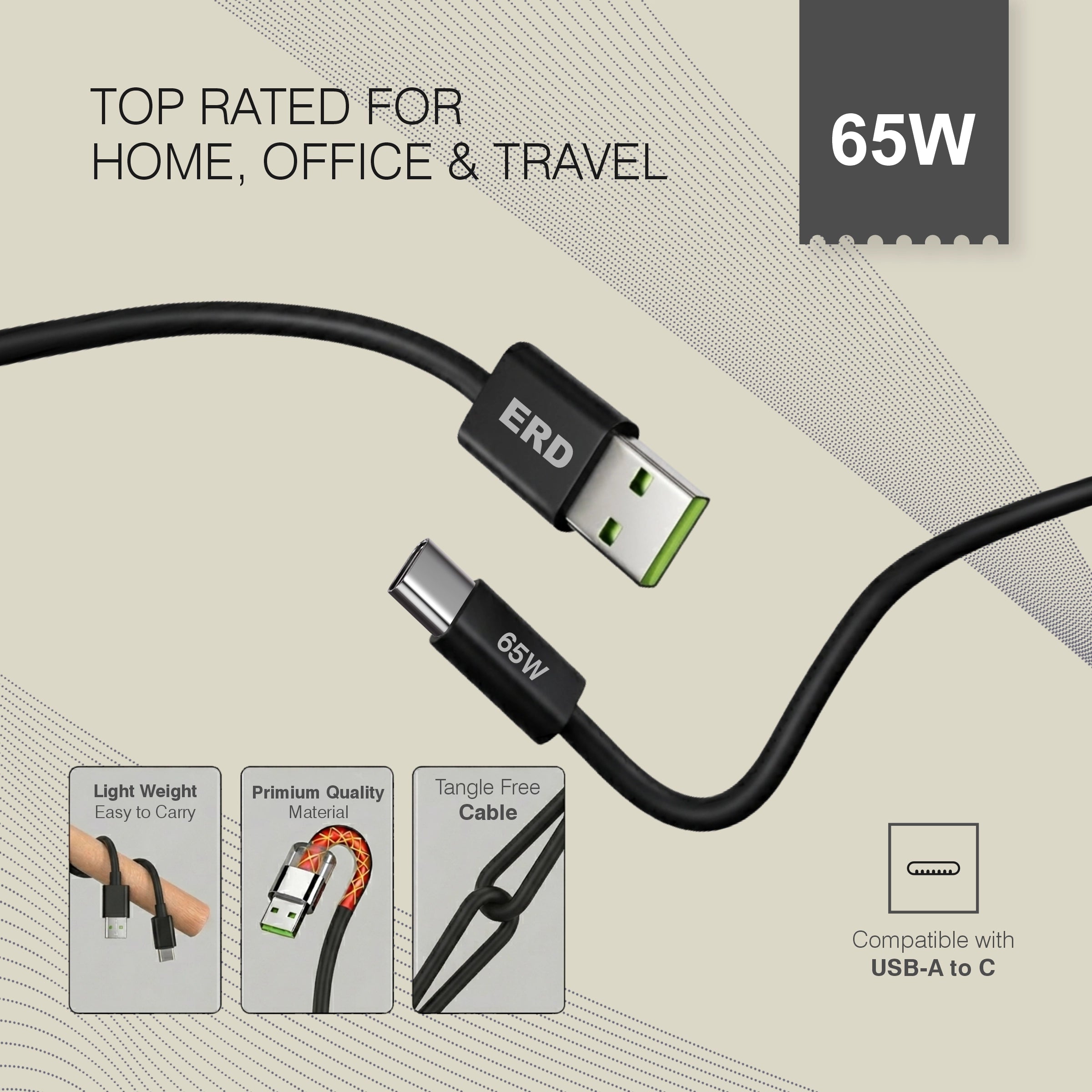 ERD UC-362 USB-A TO C Data Cable-65W