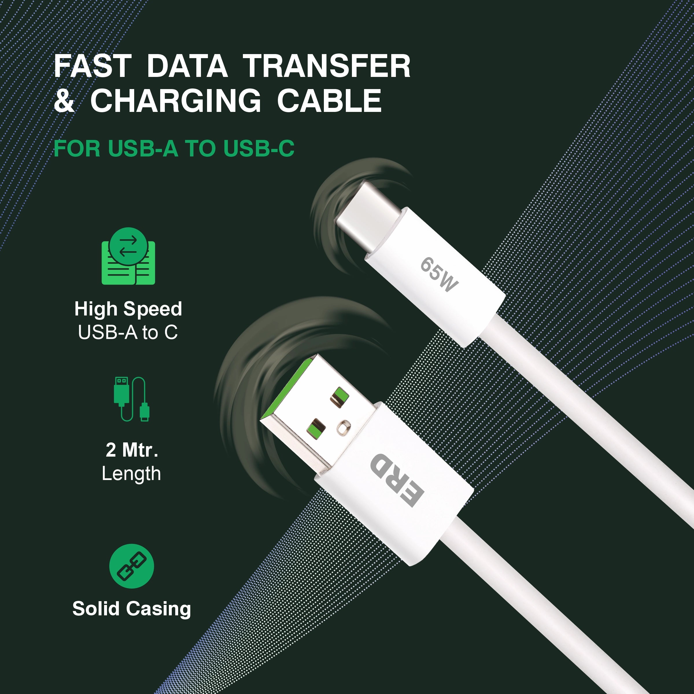 ERD UC-364 USB-A TO C Data Cable 65W 2Meter