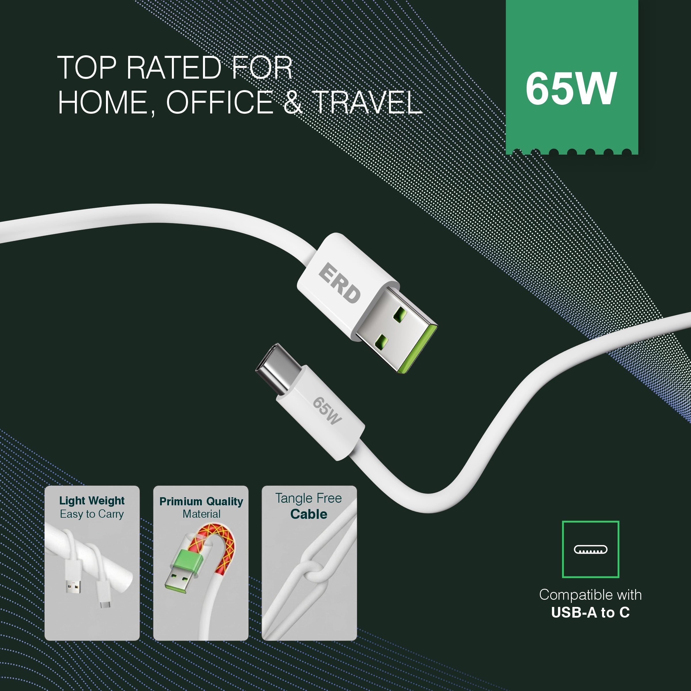 ERD UC-364 USB-A TO C Data Cable 65W 2Meter