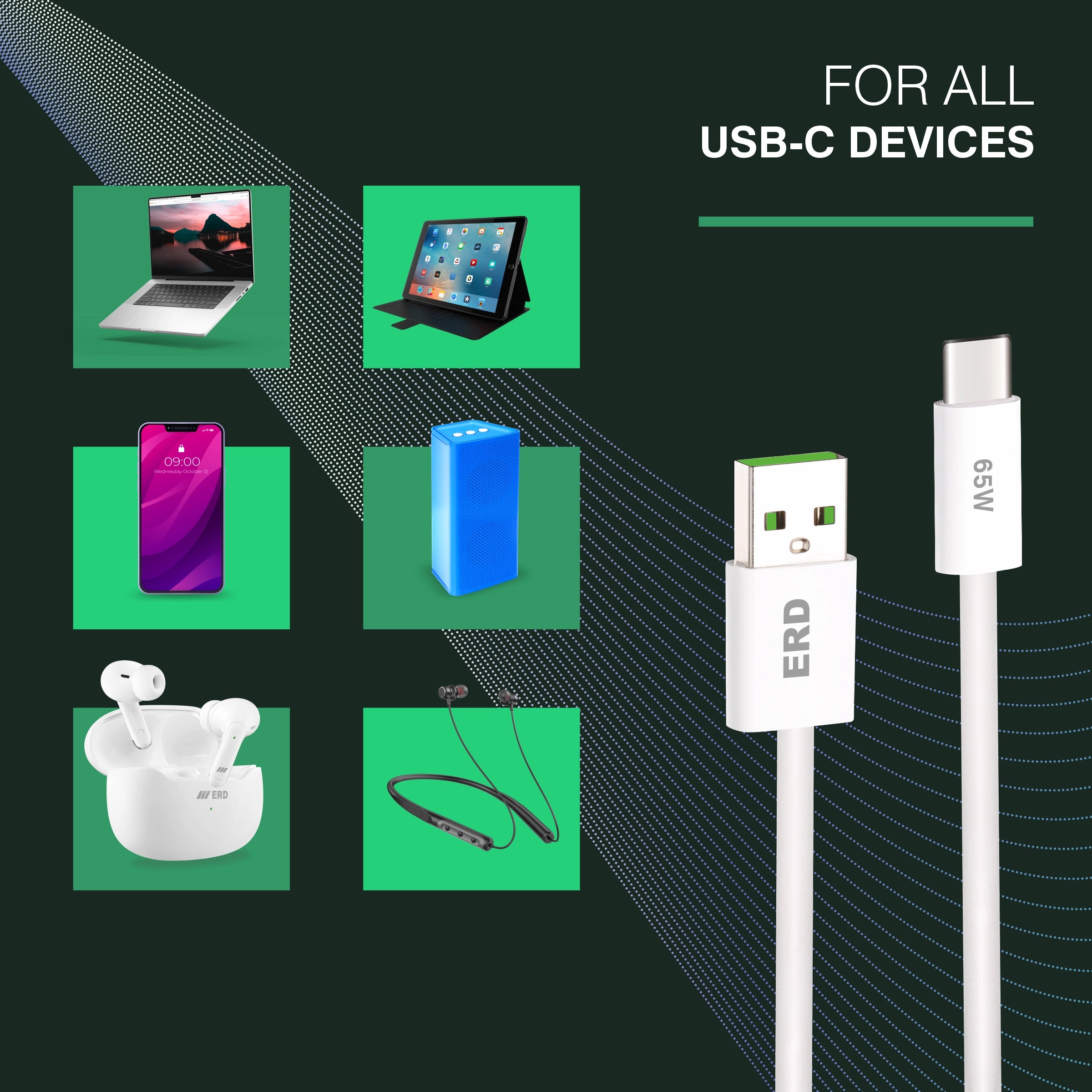 ERD UC-364 USB-A TO C Data Cable 65W 2Meter