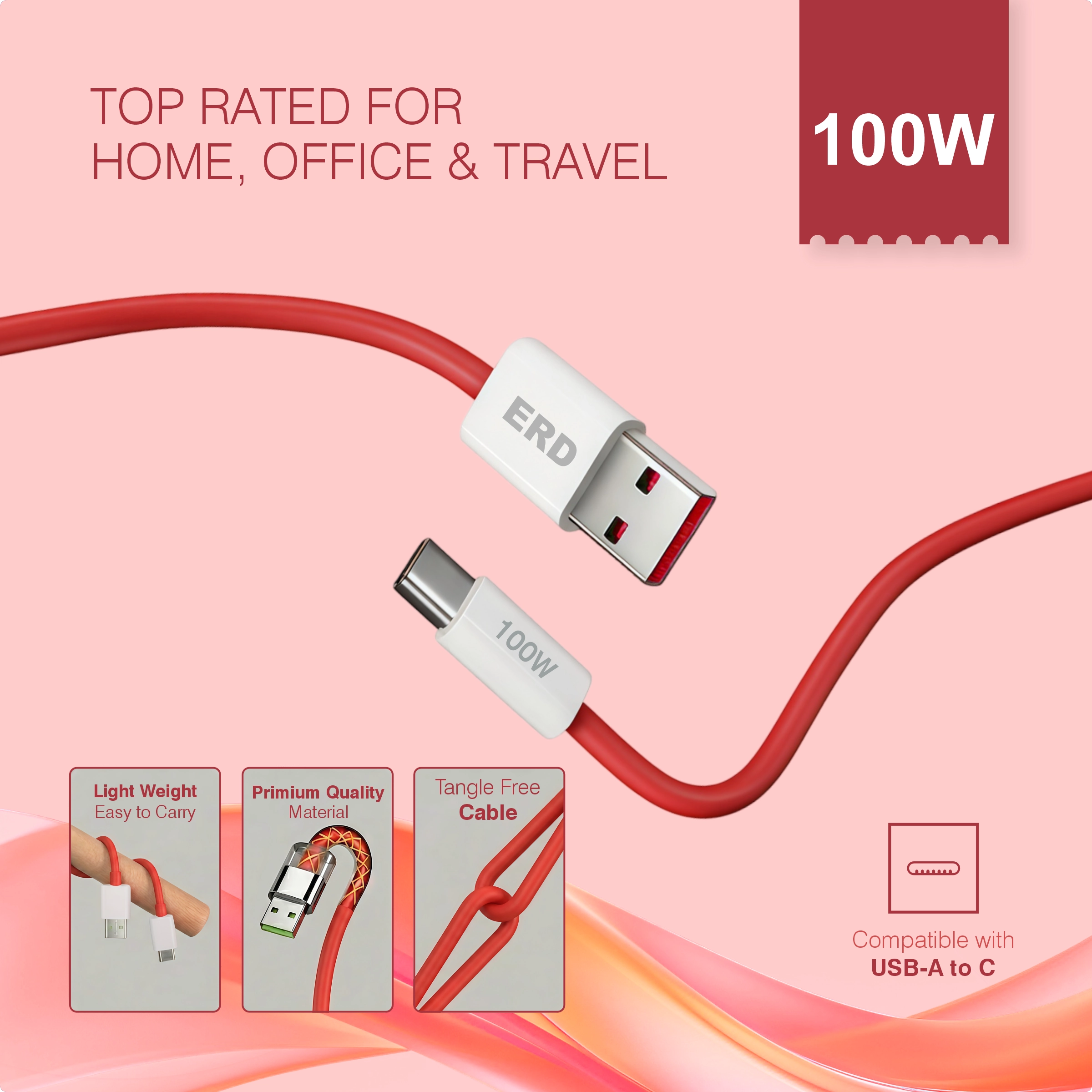 ERD UC-366 USB-A TO C Data Cable-100W