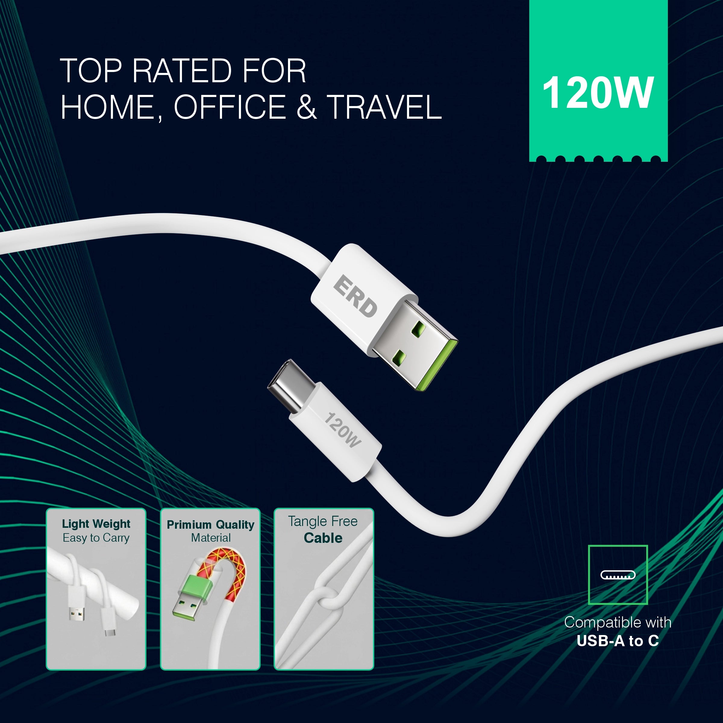 ERD UC-367 USB-A TO C SMART Data Cable-120W