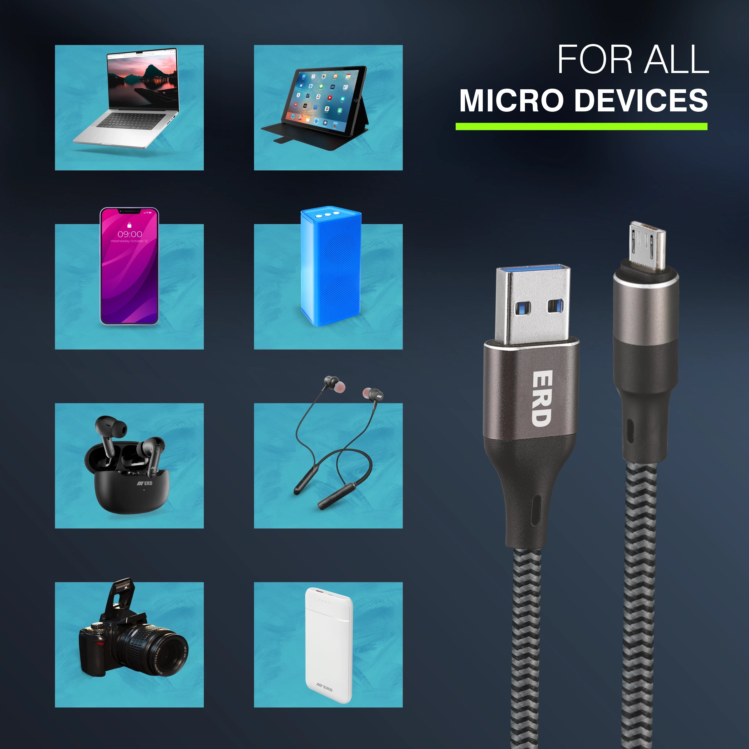 ERD UC-195 Micro USB Metal Braided Data Cable-25W