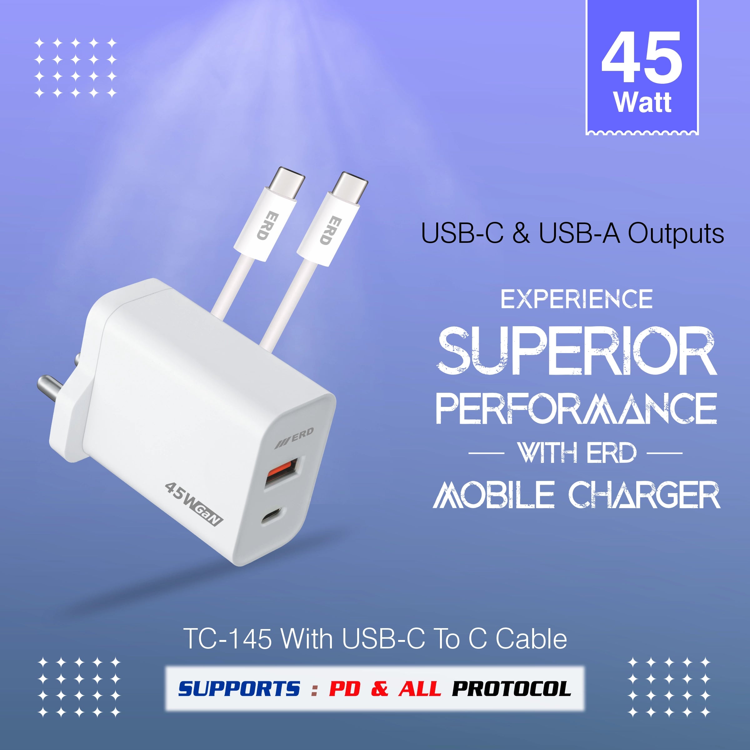 ERD TC-145 GaN CHARGER USB-C TO C, PD WHT 45W