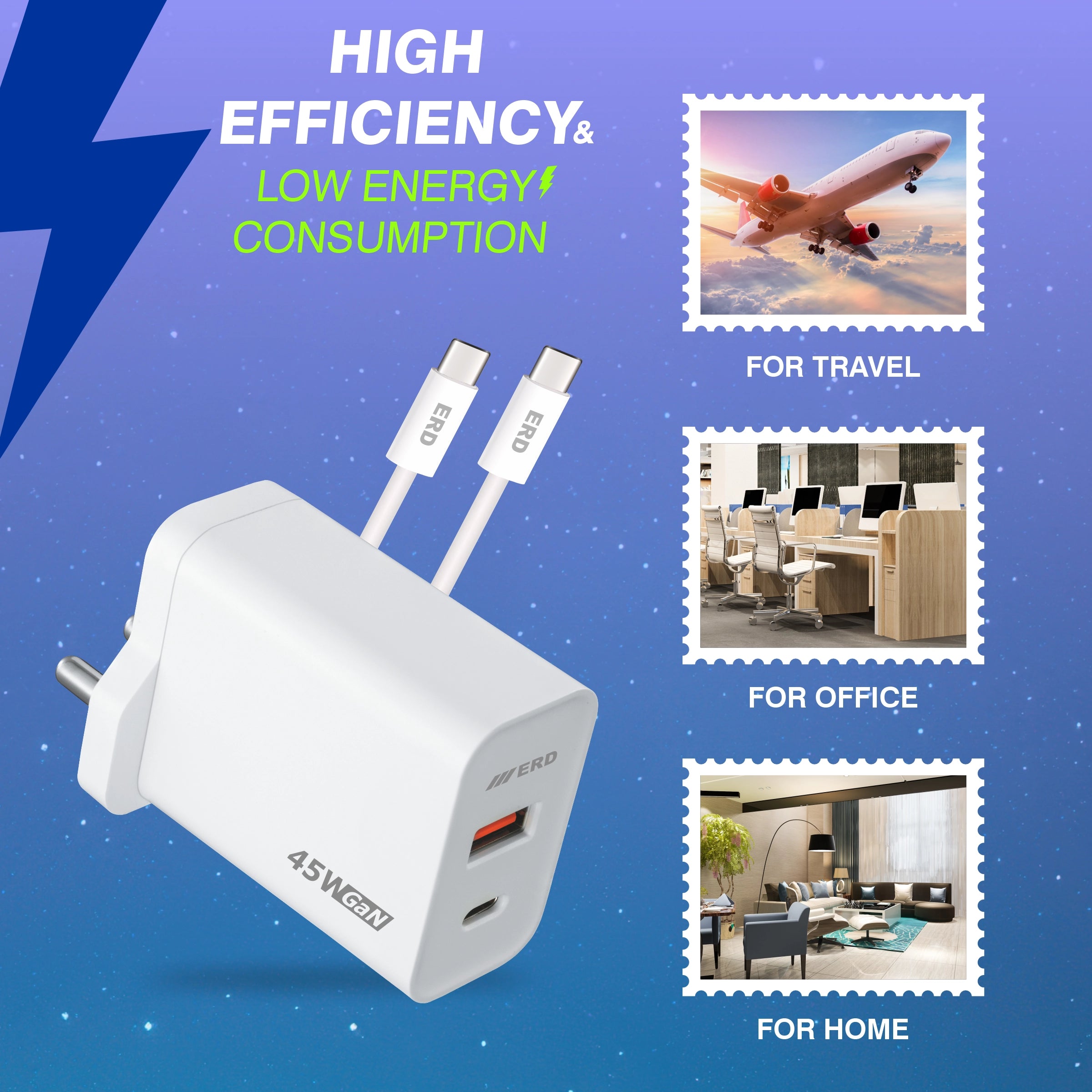 ERD TC-145 GaN CHARGER USB-C TO C, PD WHT 45W