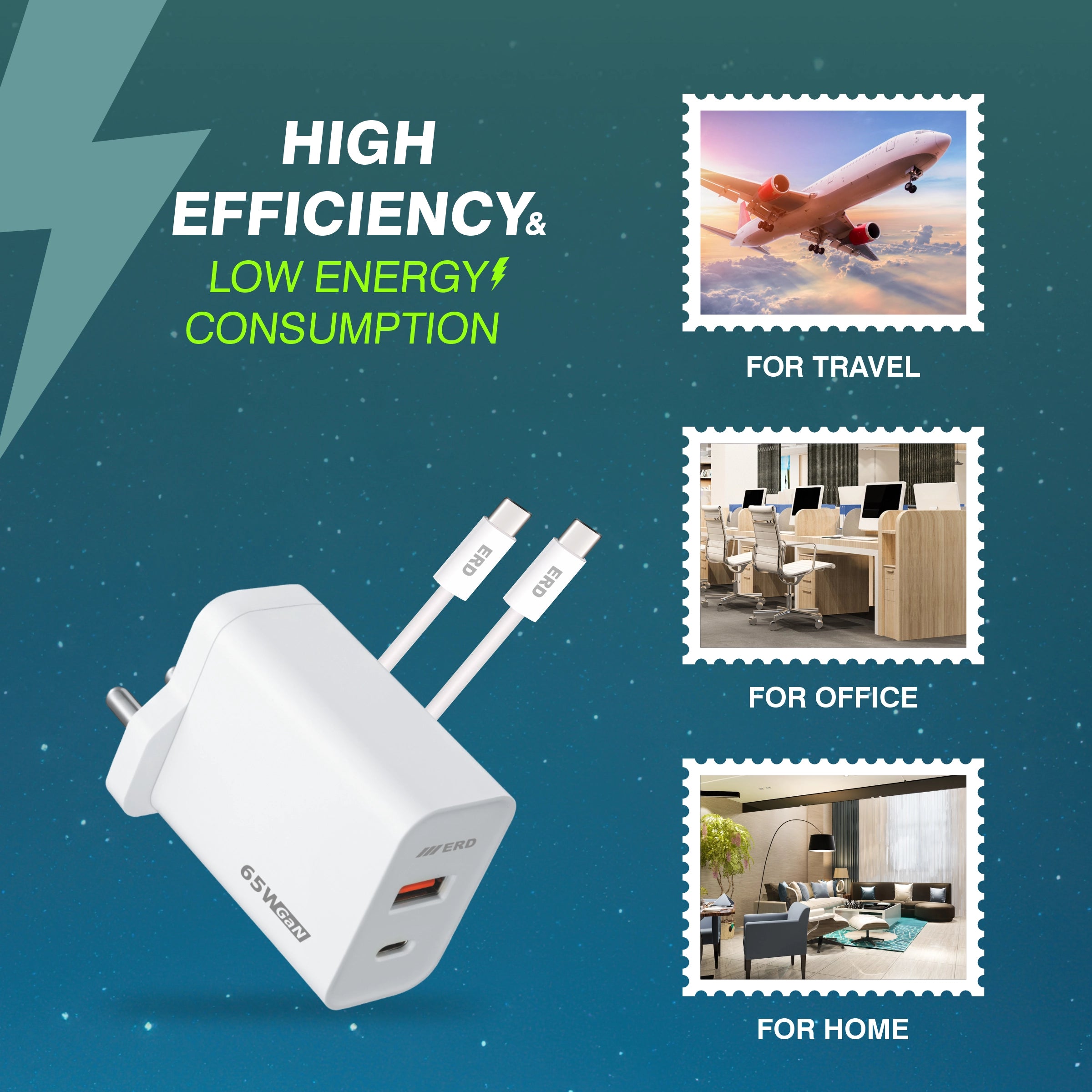 ERD TC-146 GaN CHARGER USB-C TO C PD WHT 65W